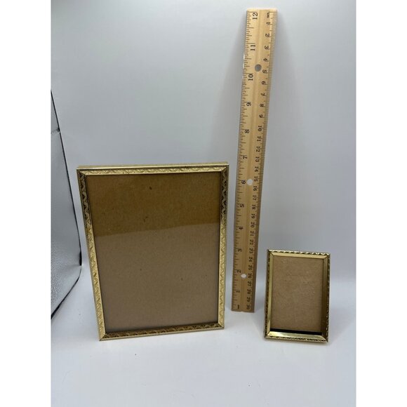 Vintage Gold-Tone Picture Frames 5x7 W/ Glass & 2.5x3.5 Without Glass 94f - Picture 2 of 6